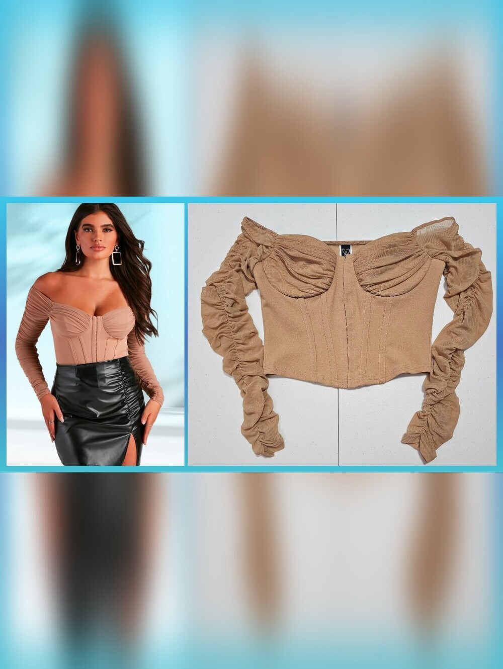 Windsor Ruched Moment Cropped Bustier Camel Off-Shoulder Corset Top